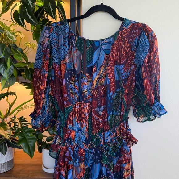 FARM Rio Blue Cool Leopard Ruffle Maxi Dress Size Small - Picture 7 of 10